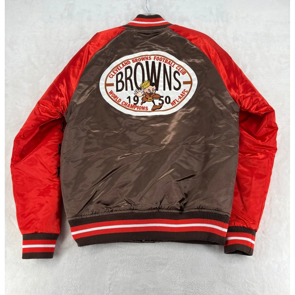 Mitchell & Ness Jacket Small Cleveland Browns Tough Season Satin Brown Orange